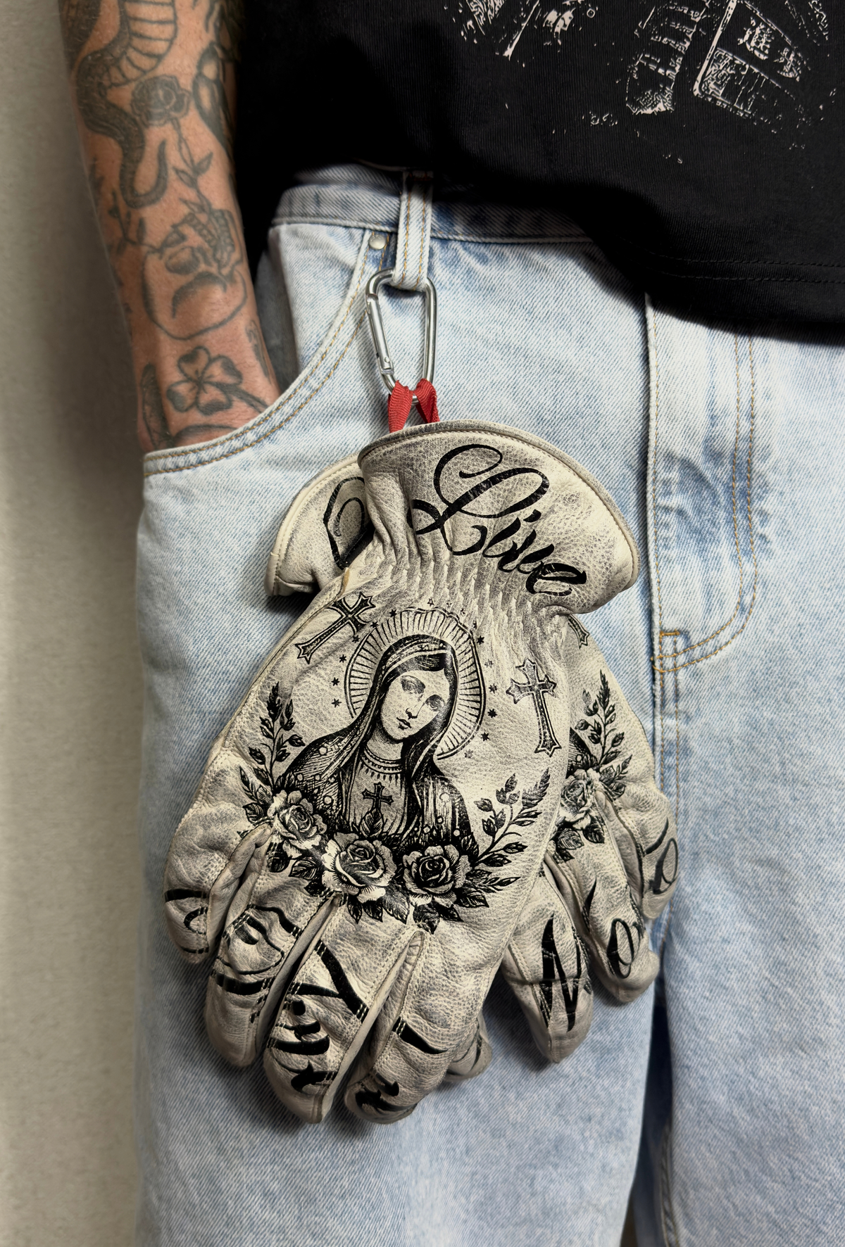 Live Free / Vida Moto "Bike Life" White Leather Gloves