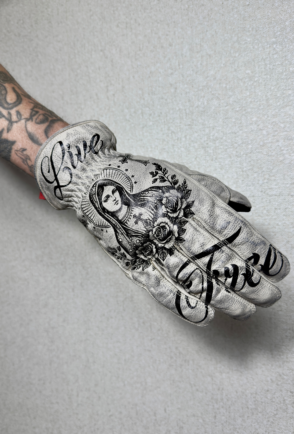 Live Free / Vida Moto "Bike Life" White Leather Gloves