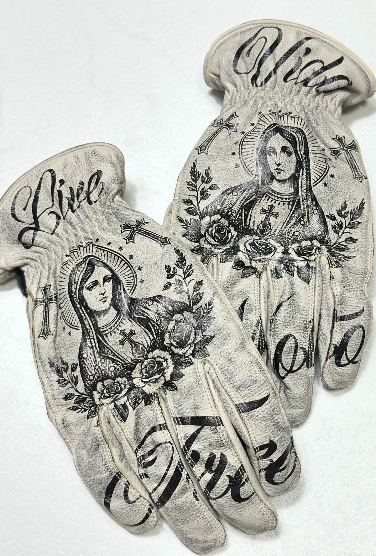 Live Free / Vida Moto "Bike Life" White Leather Gloves