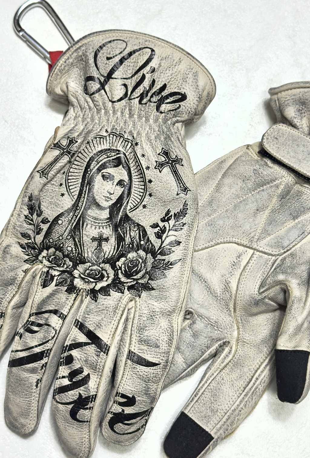 Live Free / Vida Moto "Bike Life" White Leather Gloves